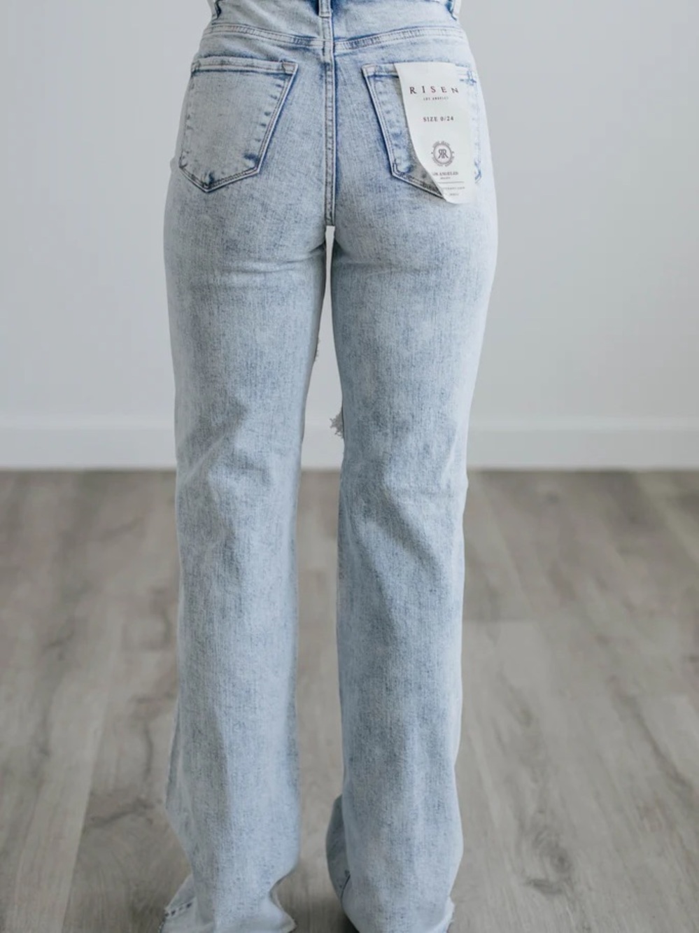 Light Blue Distressed Wide-Leg Women's Jeans - Picture 4 of 7